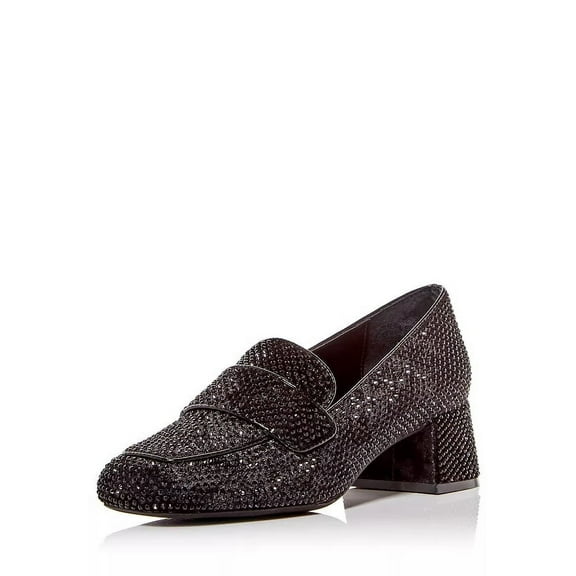 Jeffrey Campbell Ritzy Black Velvet Black Slip On Block Heel Squared Toe Loafers (Black Velvet Black, 6)