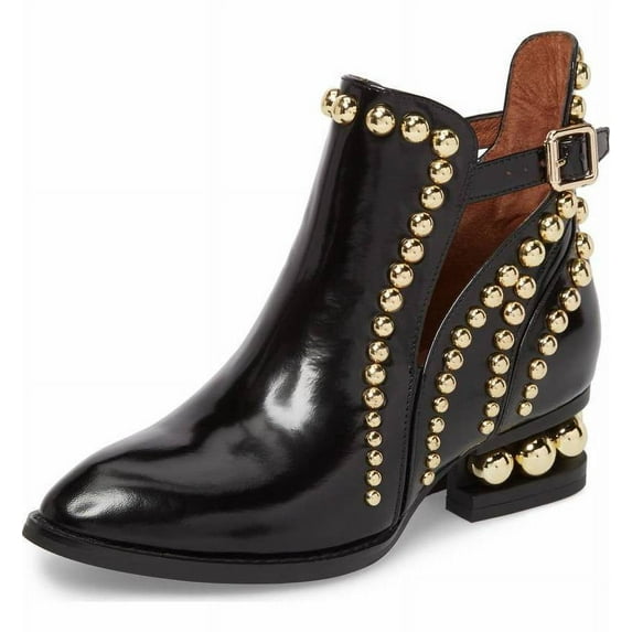 Jeffrey Campbell Rylance Black Box Gold Embellished Cut Out Buckle Ankle Booties (Black, 8.5)