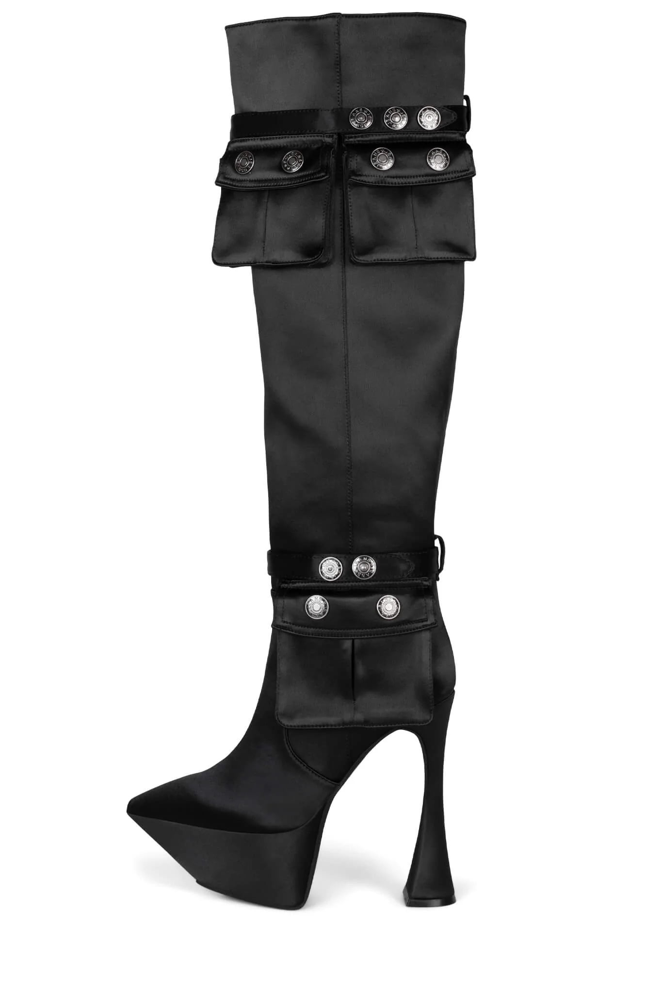 Jeffrey Campbell Secretz Black Pointed Toe Spool Heel Pocket Pouch Dress Boots Black Denim 6 Walmart