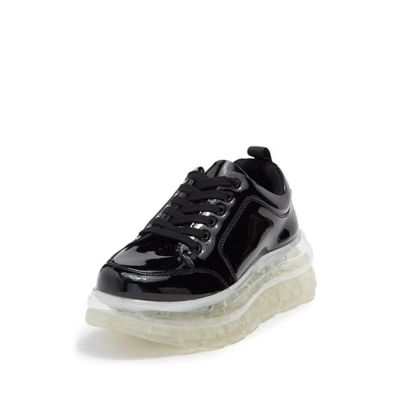 Jeffrey Campbell Spawn Mega Platform Lace-up Vamp Low Top Sneakers Black Patent (Black, 8)