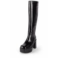 thumbnail image 1 of Jeffrey Campbell The-Band Black Squared Toe Block Heel Zipper Knee High Boots (Black, 6), 1 of 5