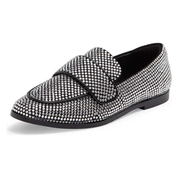 Jeffrey Campbell Velvit-JL Black Clear Fashion Slip On Rhinestone Flat Loafers (Black Clear, 8)