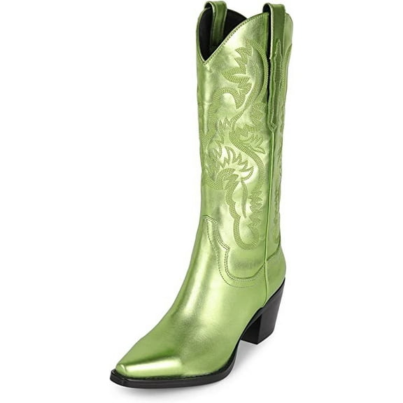 Jeffrey Campbell Women's Dagget Metallic Western Boot Snip Toe Green 6 M US
