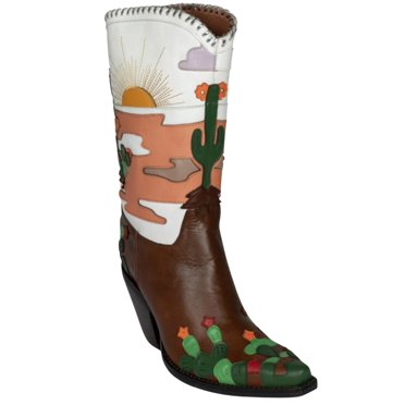 Jeffrey Campbell Women's Desierto Desertscape Inlay Western Boot Snip Toe Brown 7 1/2 M  US
