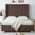 thumbnail image 1 of Jeffrey Queen Size Velvet Upholstered Bed Frame in Dark Brown, 1 of 7
