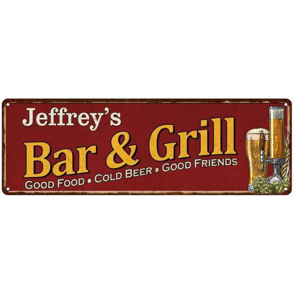 Jeffrey's Bar and Grill Red Gift Man Cave Decor 6x18 Sign 206180054416
