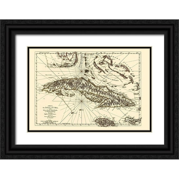 Jeffreys 24x18 Black Ornate Wood Framed with Double Matting Museum Art Print Titled - Gulf of Florida United States Bahama Islands Cuba