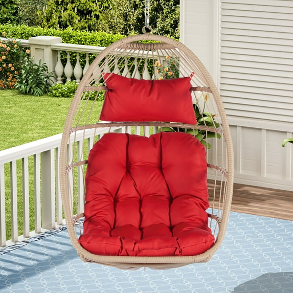 Jefona Outdoor Swing Chair,Garden Hanging Chair,Rattan Egg Chair,Color Red,Size 28.7*28.5*55.6 Inch