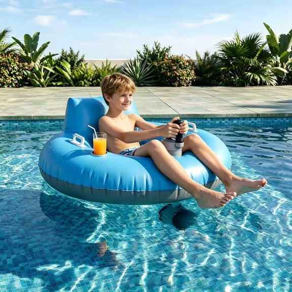 Jefuzh Motorized Pool Float with Cup Holder, Rechargeable Electric Lounge Chair for Pool Lake Beach, 250 lbs Capacity, 50W Motor with Propeller Guard, Includes Air Pump