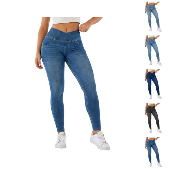 Jeggings for Women 2026 Trendy Washed Blue High Waisted Stretchy Denim Pants Slim Fit Tight Leggings Workout Yoga Pants