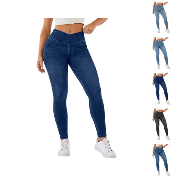 Jeggings for Women 2026 Trendy Washed Blue High Waisted Stretchy Denim Pants Slim Fit Tight Leggings Workout Yoga Pants