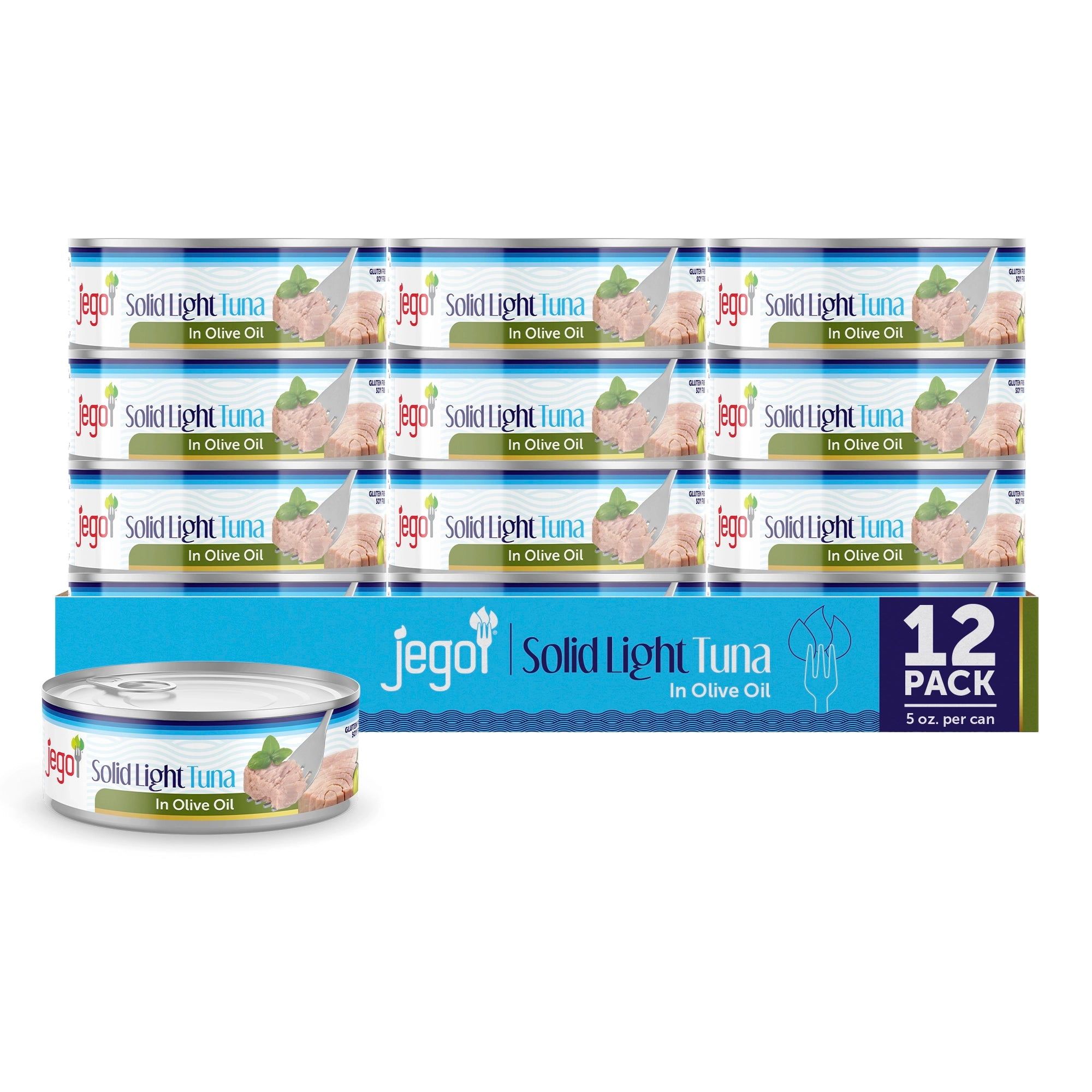 Jego Solid Light Tuna in Olive Oil | Keto | Low Carb | Gluten Free | Soy Free | Canned | Ready to eat | Pack of 12 | 5oz can