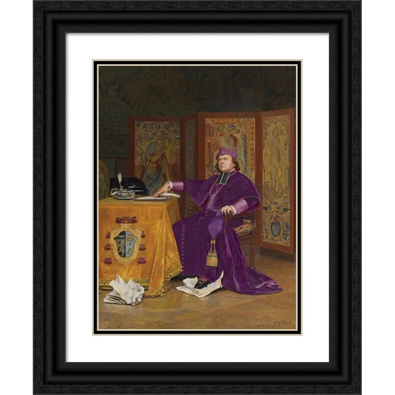 Jehan Georges Vibert 12x14 Black Ornate Wood Framed Double Matted Museum Art Print Titled: The Wrath of the Bishop