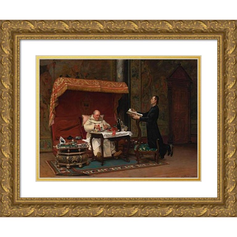 Jehan Georges Vibert 14x11 Gold Ornate Wood Frame and Double