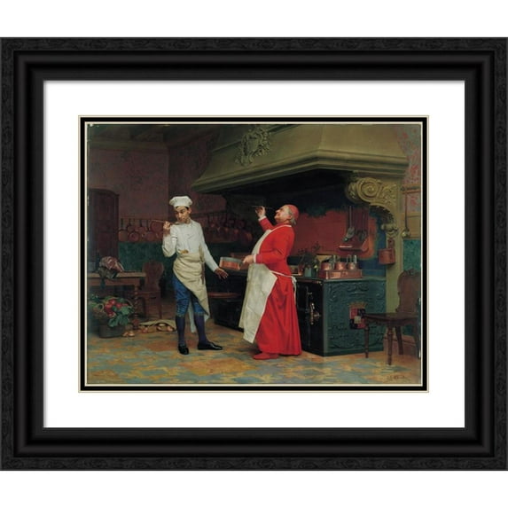 Jehan Georges Vibert 24x20 Black Ornate Framed Double Matted Museum Art Print Titled: The Marvelous Sauce (circa 1890)