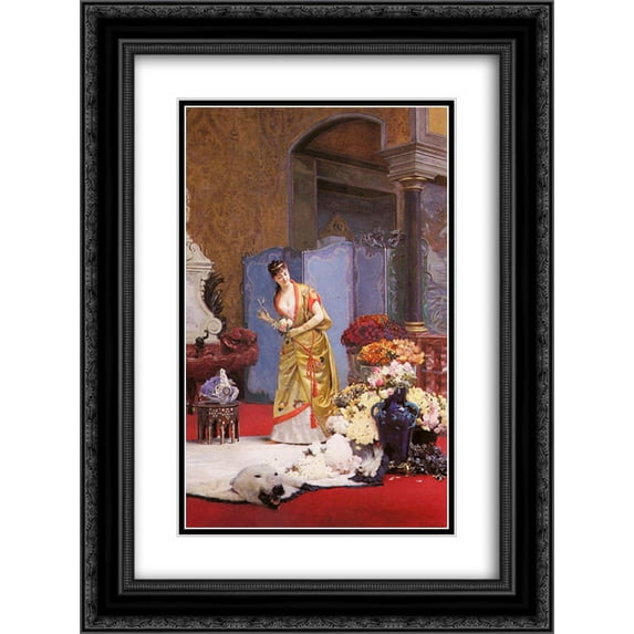 Jehan Georges Vibert 2x Matted 18x24 Black Ornate Framed Art Print 'Autumn Flowers'