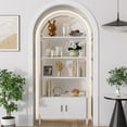 thumbnail image 1 of Jehiatek Arched Bookshelf, Bookcase with Doors Storage, 71 Inches Tall Industrial Book Shelf with Sturdy Metal Frame, E1 Quality Boards, Freestanding Display Shelving Unit, White, 1 of 14