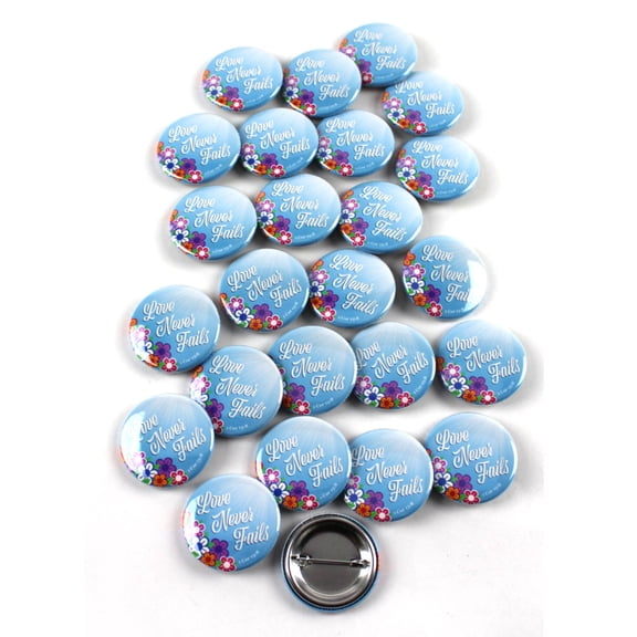Jehovah's Witnesses Convention Flower Love Never Fails JW.org Pinback Buttons - 1.5 Inch Round - 25 Pack