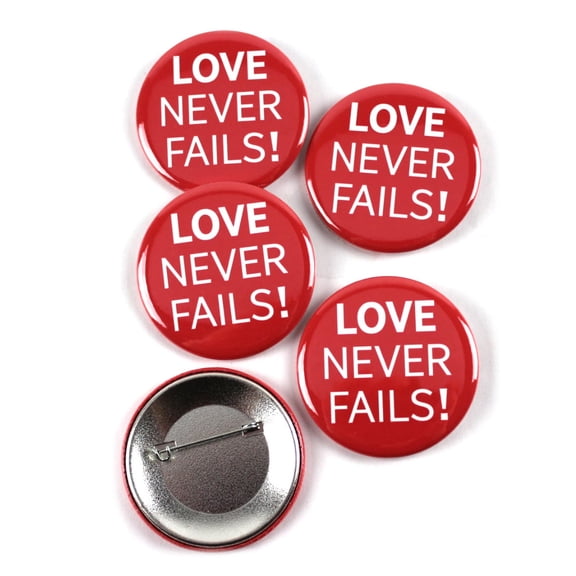 Jehovah's Witnesses Convention Red Love Never Fails JW.org Pinback Buttons - 2.25 Inch Round - 5 Pack