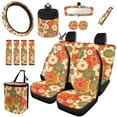 thumbnail image 1 of Jeiento 15 Pack Car Accessory Set with Front Back Seat Cover Steering Wheel Cover Seatbelt Shoulder Pad Trash Bin Air Vent Pouch Rear View Mirror Protector Cup Holder Keychain Abstract Hippie Flower, 1 of 6