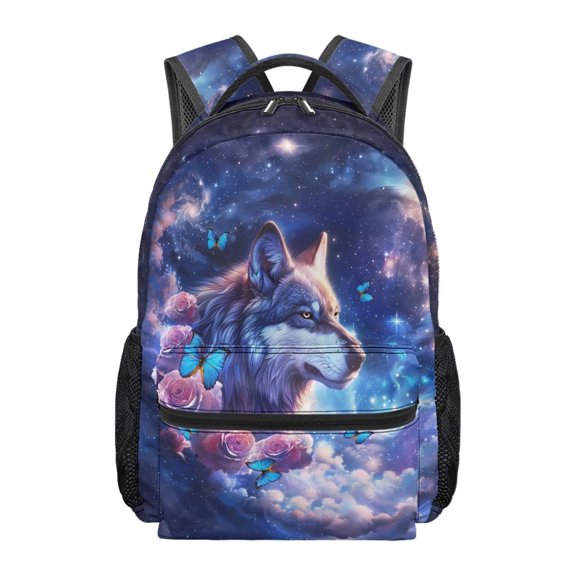 Jeiento 16 Inch Kids School Backpack Lightweight Cosmic Wolves Print Polyester Bookbag with Adjustable Straps Multiple Organizer Pockets for Elementary Boys Girls