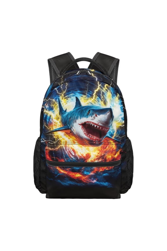 16 Inch Kids School Backpack Lightweight Water-Resistant Polyester Backpack for School with Adjustable Straps & Multiple Organizer Pockets for Boys Girls, Cool Shark