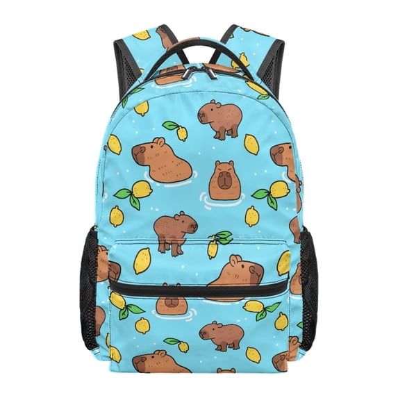 Jeiento 16 Inch Kids School Backpack Water-Resistant Polyester Capybara Lemon Bookbag for Boys Girls, Elementary & Middle School Back to School