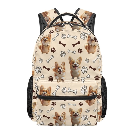 Jeiento 16-Inch Kids School Backpack Water-Resistant Polyester School Bag with Adjustable Straps Kawaii Corgi Day-pack for Elementary Boys Girls Back to School