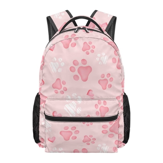 Jeiento 16 Inch School Backpack for Kids Pink Heart Paw Lightweight Bookbag for Boys Girls Water Resistant Fashion Laptop Backpack, 16 Inch