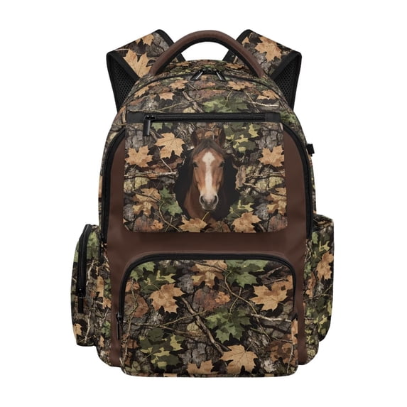 Jeiento 17 Inch Kids School Backpack for Boys 8-12, Water-Resistant Polyester Horse Camo Hunting School Bag with Multi Pockets Adjustable Straps Backpack for Elementary Primary School