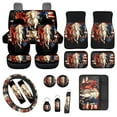 thumbnail image 1 of Jeiento 17 Piece Car Seat Cover Full Sets for Women Men, Universal Car Front Back Seat Cover Floor Mats Steering Wheel Covers Seat Belt Pads Coaster Keychain, American Flag Horse Print, 1 of 6