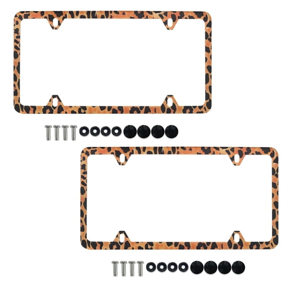 Jeiento 2 PCS License Plate Frames Solid Rust-Proof Easy to Install 4 Holes Car Licence Plate Covers Slim Design Leopard Print Universal Car Frame for Women and Men