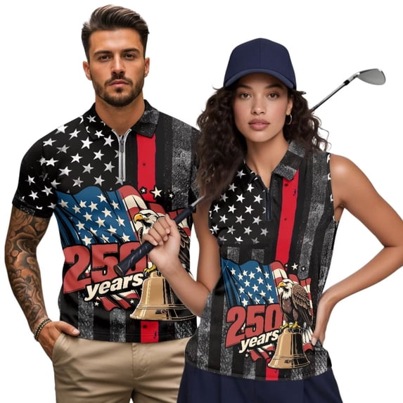Jeiento 250 Years Eagle Matching Golf Shirts for Couples Women Golf Tank Tops Collared Racerback Tennis Shirt USA Flag Athletic Activewear for Men, Men's XL