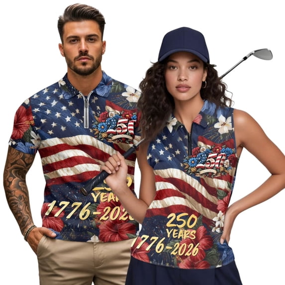 Jeiento 250 Years Matching Golf Shirts for Couple Tropical Flowers Men Women Matching Couple Golf Shirts 4-Way Stretch Golf Tennis Tank Top, Women's S