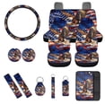 thumbnail image 1 of Jeiento 250th Eagle 13 Pcs Auto Seat Cover Sets USA Flag Steering Wheel Cover Seatbelt Pad Armrest Cover Pad Cup Holders Keychain Chapstick Holder for SUV Van Sedan Truck, 1 of 9