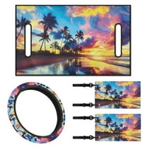 Jeiento 4 PCS Golf Cart Seat Cover with Steering Wheel Cover and Golf Cart Flags Seafront Small Flag for Golf Cart Universal Seat Blanket 13-14 Inch Steering Wheel Covers Club Car Decoration