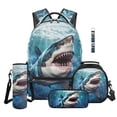 thumbnail image 1 of Jeiento 5-Piece Backpack and Lunch Box Set 16 Inch Water Resistant Polyester Blue Shark Backpack for Elementary Boys with Pencil Case, Water Bottle Holder, Keychain, Back to School, 1 of 6