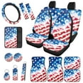 thumbnail image 1 of Jeiento American Flag 17 Pcs Car Seat Cover Full Sets, Car Seat Cover Floor Mats Steering Wheel Cover Armrest Pad Cover Seat Belt Pads Coasters Keychain, 4Th of July Auto Accessories Decor, 1 of 8