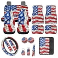 thumbnail image 1 of Jeiento American Flag 17 Piece Car Seat Covers With Floor Mats, Steering Wheel Cover, Armrest Pad, Seat Belt Covers, Coaster, and Keychain, Universal Fit for Most Vehicles, 4Th of July Auto Decor, 1 of 6