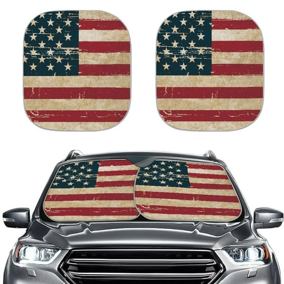 Jeiento American Flag Auto Windshield Sun Shade for Car SUV Truck 2 PCS Folding Vehicle Front Window Sun Visor Protector Car Front Window Sunshades Car Accessory 4Th of July Decor