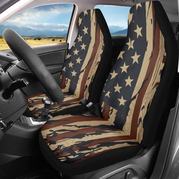 Jeiento American Flag Car Seat Covers Car Front Seat Cushion 2 Pack Auto Seat Cover Automotive Interior Protection Fit for Most Cars Sedan Truck SUV Van