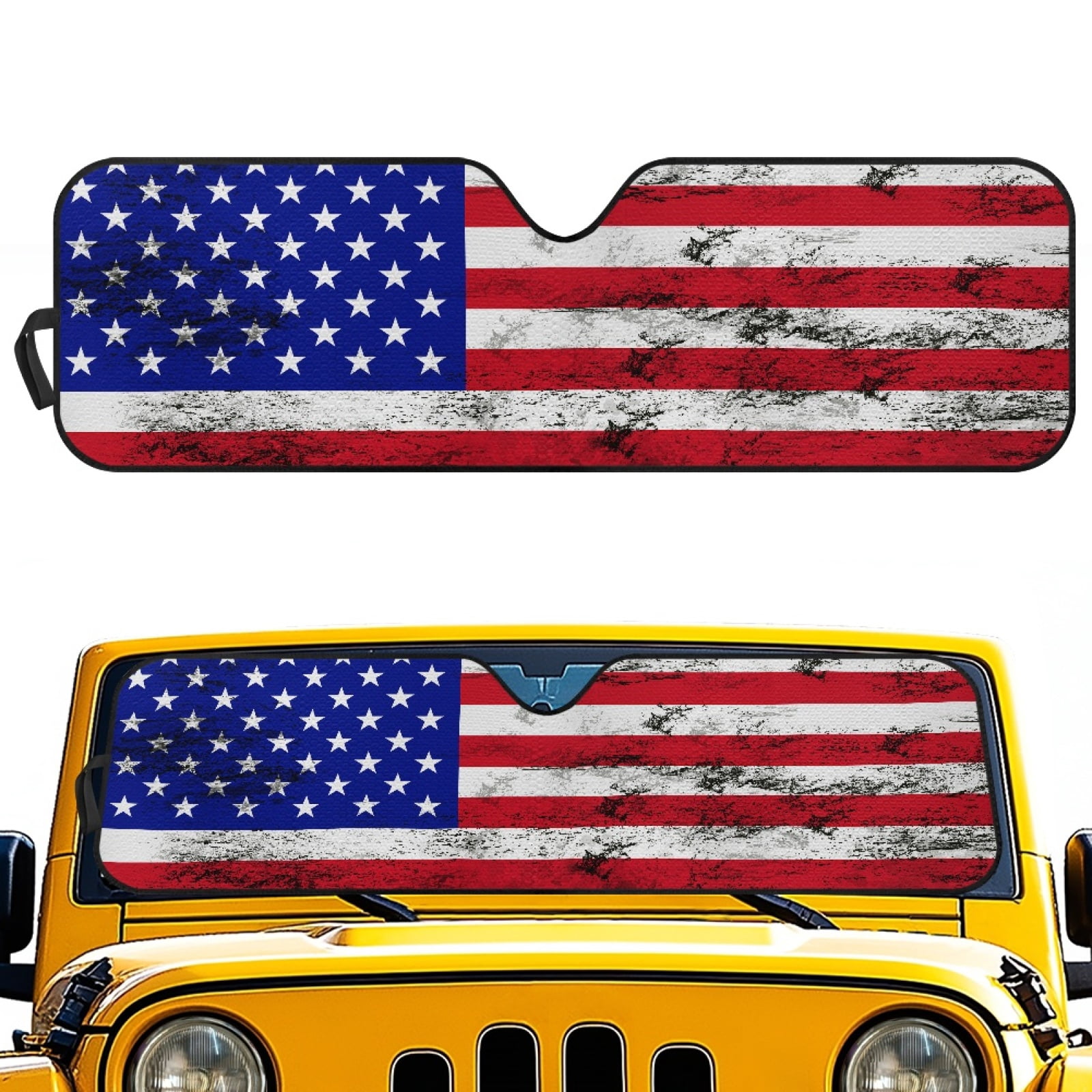 Jeiento American Flag Front Windshield Sunshade Fit for Jeep Wrangler JL/JLU 2018-2024 & Jeep Gladiator JT 2020-2024, 240T Foldable Window Shade Sun Visor Protector