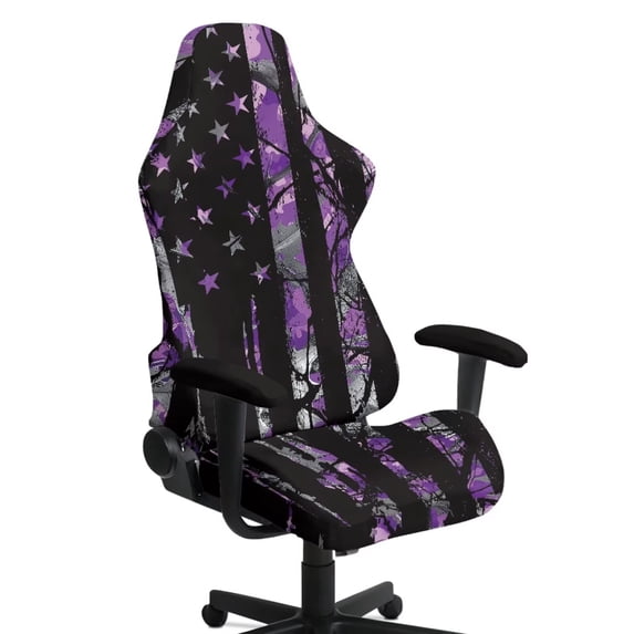 Jeiento American Flag Gaming Chair Cover 4 PCS Purple Camo Computer Chair Cover with Armrest Covers Easy to Install Universal Fit Slipcover for Office Computer Chairs