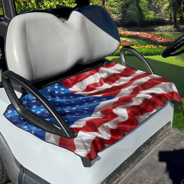 Jeiento American Flag Golf Cart Seat Covers Soft Anti Slip Golf Cart Seat Blanket Towel Protection Universal Golf Cart Accessories Machine Washable 4Th of July Decor