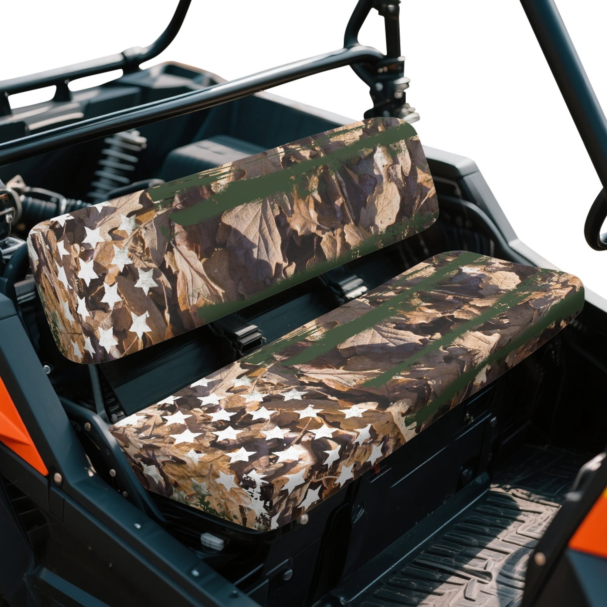 Jeiento American Flag UTV Seat Cover Anti-Slip Camo Hunting UTV Mule Seat Covers Compatible with Kawasaki Mule 3020 2003 2002 2001