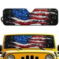 thumbnail image 1 of Jeiento American Flag Windshield Sun Shade Compatible with Wrangler JK JKU TJ 1997-2018, Foldable Windshield Sunshade Sun Visor Blocks UV Rays, 1 of 6