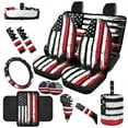 thumbnail image 1 of Jeiento American Honoring Firefighter Flag Car Accessories Set of 14 Car Seat Covers Steering Wheel Cover Seatbelt Pads Auto Armrest Cover Handbrake Cover Rearview Mirror Cover Trash Can Coasters, 1 of 7
