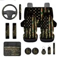 thumbnail image 1 of Jeiento American Military Flag Car Seat Covers Front Rear Split Bench Full Set Steering Wheel Seat Belt Pads Armrest Pad Coasters Keychain, 13 PCS Auto Interior Accessory for Most Cars SUV Sedan, 1 of 8
