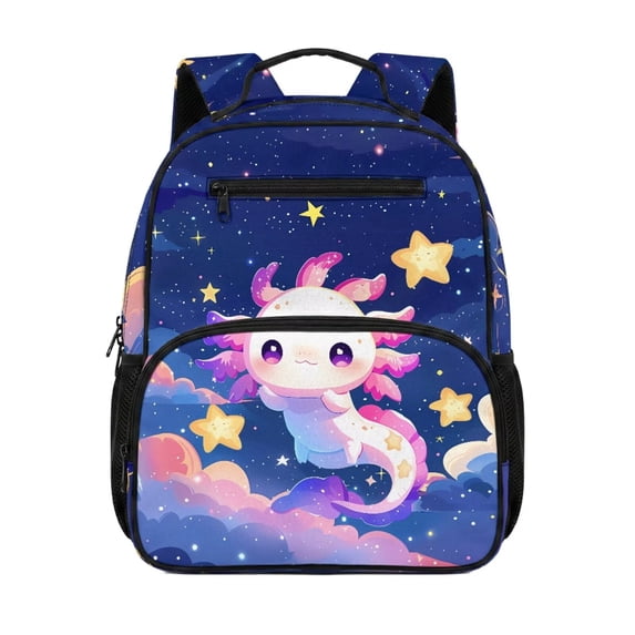 Jeiento Axolotl 13.5 Inch Kids Preschool Backpack for Toddler, Starry Sky Lightweight School Bag for 2-5 Year Old Girls, Bookbag with Pockets