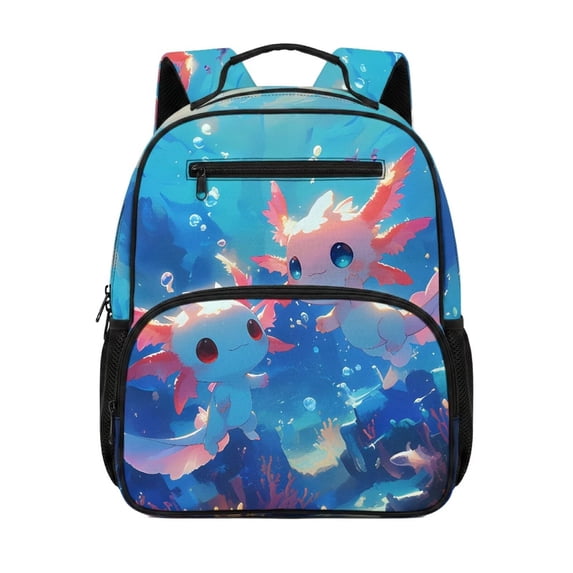 Jeiento Axolotl 13.5 Inch Toddler School Backpack for 2-5 Year Old, Lightweight Preschool Bag for Girls & Boys, 5 Pocket Bookbag with Adjustable Straps, Blue